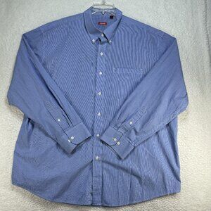 IZOD Shirt Mens XXL Blue White Check Cotton Long Sleeve Button Down Collar